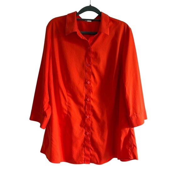 Coldwater Creek Womens Cotton No Iron Orange Button-Up Shirt Size 1X - Picture 1 of 8